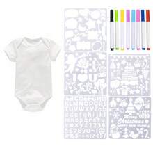 Bộ trang trí yếm 23 món DIY, tỏa sáng tại tiệc mừng em bé chào đời. 10 yếm, 5 mẫu, 8 bút đánh dấu, trò chơi tiệc tùng, đơn giản và vui nhộn, quà tặng tuyệt vời cho tiệc mừng em bé chào đời - trắng - Xem 8