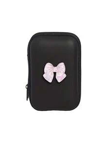 Portable Mini Storage Bag, Decorated With Pink Electroplated Bow, Waterproof & Shockproof EVA Hard Shell Camera Case, Shock-Absorbing Storage Box, Suitable For Storing Digital Cameras And Electronics, Camera Bag, Digital Camera Bag, Travel Essential, Travel Accessory, Travel Essentials - Black - View 12