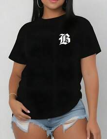 Camiseta casual de manga corta para mujer, camiseta gráfica para mujer, top de mujer, manga corta, estilo Chicana casual, personalizado y de moda, utilizando tejido de punto con ligera elasticidad, adecuado para uso casual de fin de semana - Negro - Ver 1