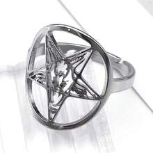 Satan Goat Amulet Talisman Baphomet Ring Stainless Steel Goth Pagan Pentagram Men Satan Gothic Jewelry - Ring - View 4