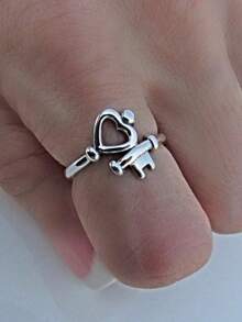 1 pieza Anillo de promesa en forma de corazón bohemio y elegante vintage - Anillo de cobre romántico para mujer, adecuado para el Día de San Valentín y uso diario, regalo para mamá, Día de la Madre - Plateado - Ver 3