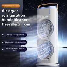 Moreka Dual Head Tower Fan With Hdifier Control 180° & 90° Adjustable Rotatable Desk Fan With 3 Wind Speed Color Ambient Light Portable Handle, - White - View 3