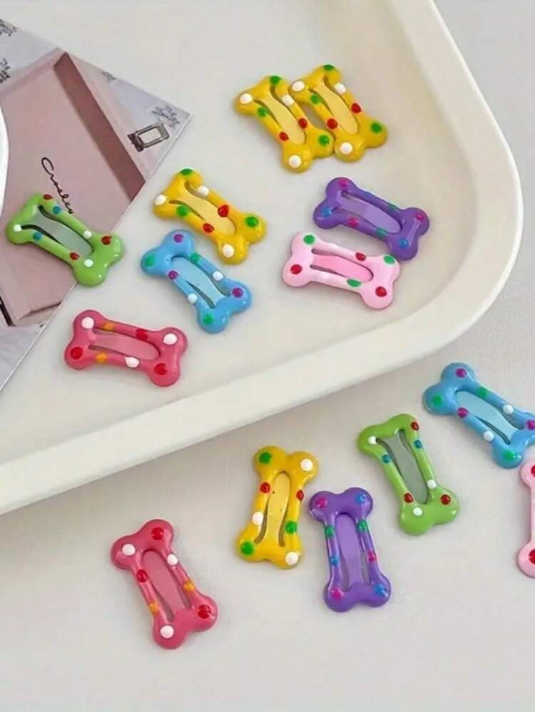 10pcs Mini Pet Hair Clips, Cute Polka Dot Candy Color Dog Hair Clips, Cat Hair Accessories, Pet Hair Decoration Set With Bone Pattern, Assorted Style And Color - Multicolor - View 10
