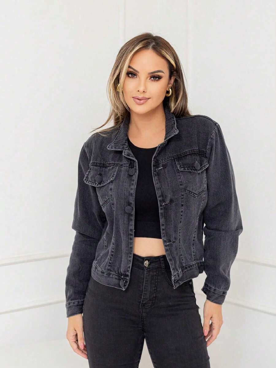 Women's Jacket \ Jeans \ New Fashion Jacket 021 - PRETO MEDIO 021 - View 1