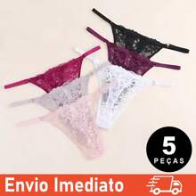 Kit 5 Calcinhas De Renda Fio dental tamanho único Conforto Com Regulagem Calcinha Feminina Lingerie