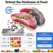 NetHong Vacuum Sealer, 6-In-1 Multi-Functional Food Vacuum Sealer, Built-In Cutter And Visible LED Digital Countdown Display For Dry And Moist Food Fresh Preservation With 30Pcs Vaccum Sealer Bags,Grey - Grey - View 10