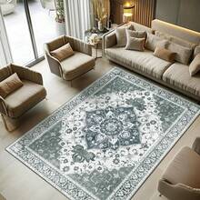 Luxurious Living Room Rug, Washable Vintage Rug, Short Pile Rugs With Non-Slip Rubber Backing, Soft, Child-And Easy Care