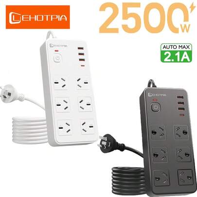 1pc 10 In 1 Power Strip With 3 USB Ports And 1 Type-C Port, 6 Widely Spaced Outlets, 1.8m Extension Cord, Compatible With IPad, Washing Machine, Dryer And Other Electronics, Black/White