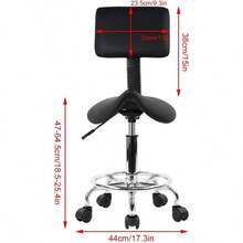 Saddle Stool With Foot Rest PU Leather Swivel Adjustable Rolling Stools With Back Support Facial Salon Kitchen Chair (Black) - Black - View 3