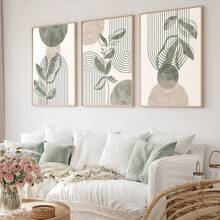 1/3Pcs Bohemian Style Posters Abstract Line Art With Plant Elements Wall Arts, Optional Frame Suitable For Home Office, Bathroom, Living Room, Bedroom, And Dining Room Decoration Optional Frame ,Wall Art With Frame