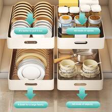 1 Piece Pull-Out Cabinet Organizer, Attached With Adhesive Film, Pull-Out Dish Basket For Kitchen Cabinets, Pull-Out Drawer For Kitchen Organizer - Creamy White-Dish Rack - 查看 5
