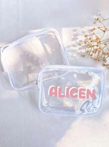 Personalized Name Cosmetic Bag, Transparent Waterproof Cosmetic Bag Toiletry Bag, PVC Zipper Transparent Storage Bag Portable Cosmetic Bag, Wallet, Card Holder, Lotion Storage Bag, Travel Storage Bag, Pen Bag