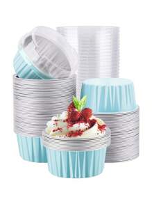 10pcs Mini Aluminum Foil Baking Cups With Lids, Caramel Pudding Paper Cups, Cake Molds Suitable For Party, Gifts, Birthday