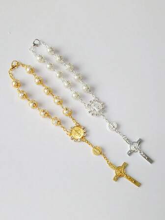 1 st Elegant vintage spets & fuskpärla rosenkrans armband, lämplig för män och kvinnor, perfekt för dagligt slitage och julklappar