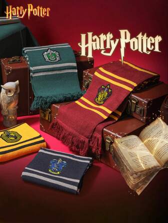 Harry Potter Bufanda de Harry Potter, colaboración entre las casas de Gryffindor y Slytherin de la Escuela de Hogwarts, accesorio de mezcla de lana con flecos, unisex, regalo