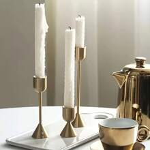 3/6pcs Gold Taper Candlestick Holders, Brass Gold Candle Holders, U-Shaped Candle Holders, Vintage Dining Table & Fireplace Decor, Minimalist Decorative Center, Candle Stands For Celebration, Dining, Wedding, Party, Elegant Home Decoration
