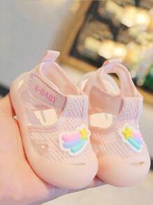 1 Pair Fashion Cute Rainbow Sandals For Toddlers 1-3 Years Old, Spring/Summer Indoor/Outdoor Wear, Breathable Mesh Design, Non-Slip Soft Bottom, Thick Sole, Durable Toe Protection, Low-Top, Magic Tape Closure Casual Sport Shoes