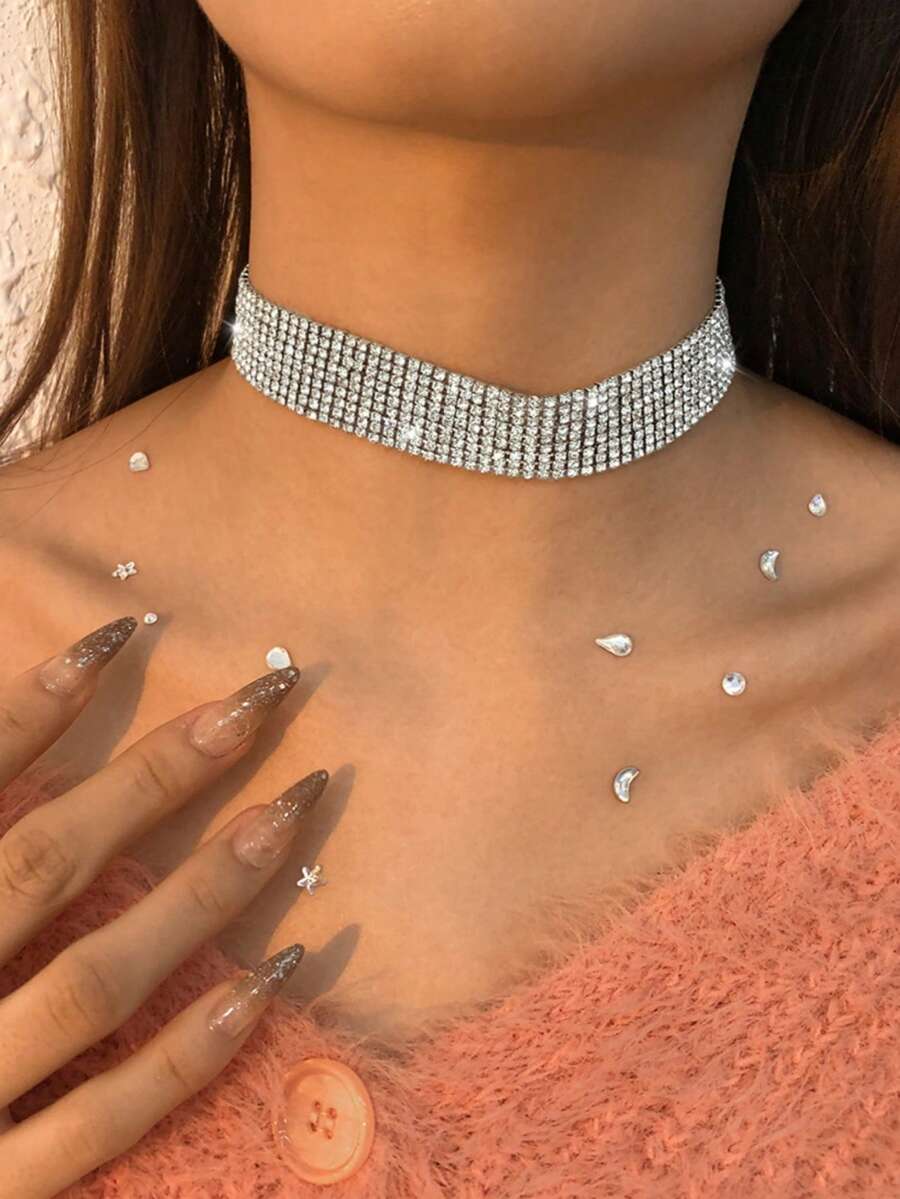 1pc Fashionable Rhinestone Choker Necklace, Suitable For Women Wedding, Party, Daily Wear