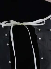 1 pièce Étole de mariée transparente de longueur cathédrale avec bordure en faux perles de couleur unie, accessoire de mariage