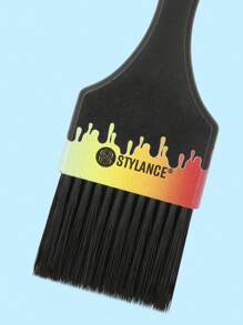 1pc Professional Salon Style Black Color Printed Soft Nylon Bristle Hair Brush With Comb Teeth, Hair Dyeing Tool