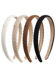 4 pièces de bandeaux fins en tricot pour femmes, bandeaux et antidérapants, accessoires de cheveux mignons de couleur unie pour dames, et nouveaux bandeaux en tricot à bord large de couleur café au lait