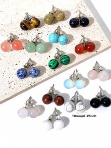 1 对 10 毫米圆形天然石耳钉，优雅时尚的女士珠宝 - 天然石耳釘 - 查看 5