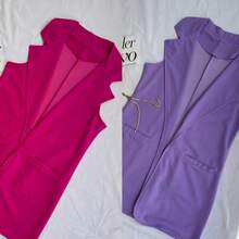 CUTE Chaleco Con Cuello De Solapa Para Mujer Para Usar En Casa, Diario Y Escuela vacaciones, ocasiones casuales diarias, salidas, estilos boho, cruceros, almuerzos, fiestas de té, pantalones amplios, estilo antiguo, conjuntos de pantalones, estilo minimalista, Hawái, verano europeo adecuadas para primavera y otoño, trabajo, viajes, playa, estilo bohemio, estilo occidental, festivales de música, campo para Mujer Dama Moda Sexy, Playa, Fiesta, Vestidos ajustados, Citas, Reuniones - Morado - Ver 2