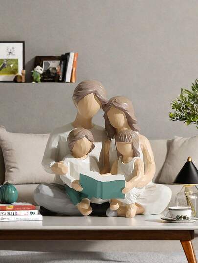1pc Hand-Painted Parent-Child Reading Figurine, Can Be Gift For Parents Or Daughter, Home Decor Sculpture Suitable For Bookshelf, Desk, Bedroom, Living Room