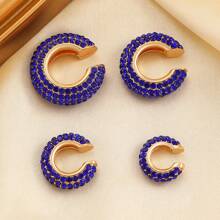 4pcs/8pcs Punk Hip-Hop Copper Inlaid Zirconia C-Shaped Clip-On Earrings Set, Simple & Stylish Jewelry For Women, Versatile Daily Wear