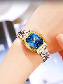 1 pieza Regalo Relojes de mujer de marca real BINBOND (Original) Correa de acero inoxidable antióxido plateado 50M resistente al agua Función de calendario semanal en inglés Manecillas luminosas Elegante azul y verde Regalo Pulsera delgada Importado de Japón Movimiento automático de cuarzo Regalo para hermana, madre, cumpleaños, boda