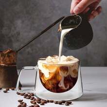 1pc Double Wall Glass Coffee Cup, 200ml Transparent Cappuccino Cup With Handle, Suitable For Tea, Milk, Espresso, Beer, Juice Back To School