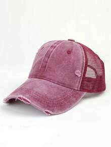 1pc Solid Color Distressed Ripped Mesh Washed Baseball Cap, Breathable Sun Protection For Outdoor Travel And Sports - Multicolor - View 18
