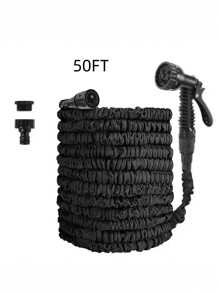 3X Telescopic Heavy-Duty Rubber Garden Hose With High-Pressure Water Gun - 3/4 Inch All-Season Outdoor Hose For Car Wash, Lawn Care & Yard Work, Includes European Thread Adapter