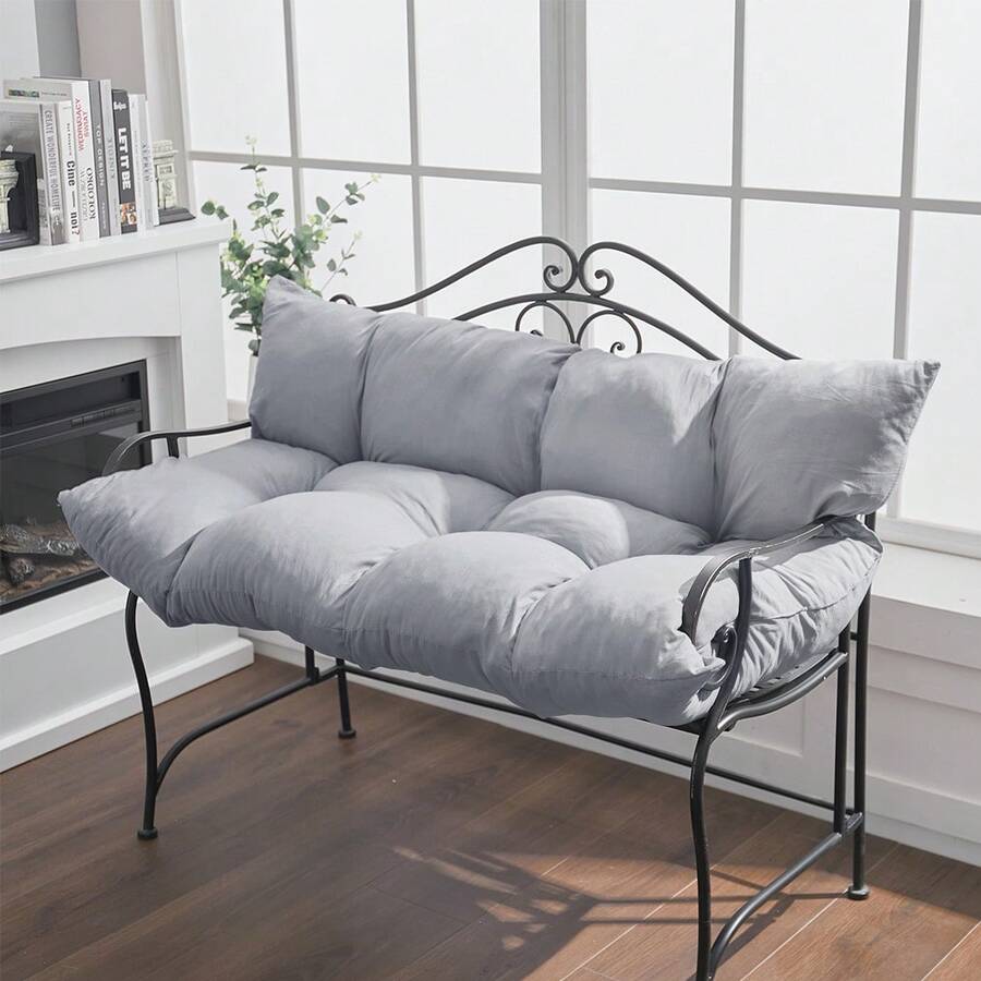 Living And Home Tufted Outdoor Bench Cushion - Weather-Resistant Rectangular Seat Pad In Light/Dark Grey (120cm Premium Comfort) - Light Grey - View 1