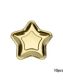 10 件金色和银色星形一次性纸盘，圣诞节和新年派对装饰品 - 多色 - 查看 6