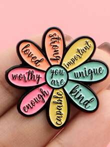 1PC Inspirational Quote Enamel Pin Motivational Flower Brooch Pines Lapel Pins Reminder Badge Clothes Accessories Jewelry Gift - Multicolor - View 4