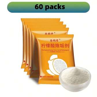 60 Citric Acid Sachets | Better Individual Packaging | Multi-Purpose Citric Acid Powder For Cleaning, Shower Gels, Preservatives | Fine Grain | Superior Quality