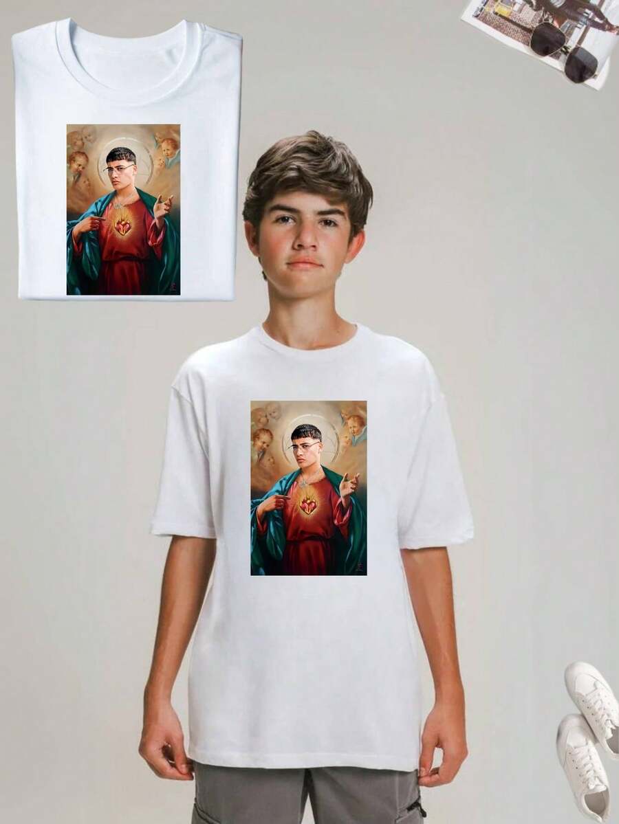 Playera de hombre, malilla,  santo malilla, camisa cuello redondo