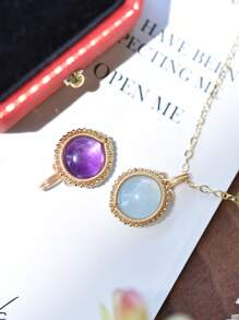 ITSMOS Sun-God Natural Stone Amethyst Gold Pendant Necklace Round Stone Hand Winding Elegant Energy Jewelry For Women Soul Gift