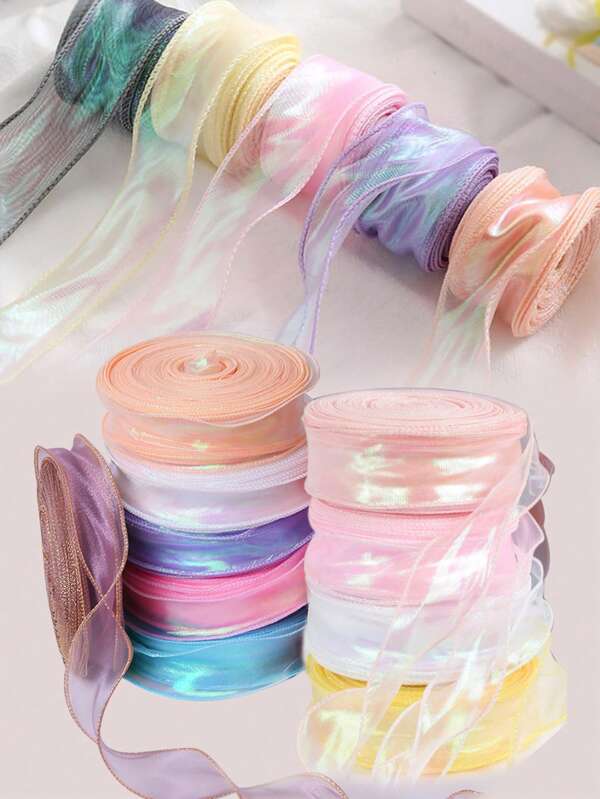 50 Yards Iriserende Visstaart Garen Linten Bloemenboeket Verpakking Organza Draadlint Kerst Bruiloft Decoratie Cadeauverpakking