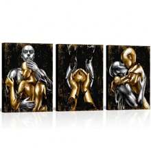Visual Art Decoration Posters, Black And Gold Love Decoration Paintings, Gray And Gold Embrace Couple Canvas Prints, Used For Art Decoration Of Living Room And Bedroom Walls, Framed Canvas Prints