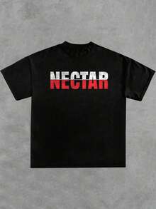 Camiseta temática del álbum "Nectar" de Joji, llamativa fuente en rojo y blanco y el mismo retrato estampado en la portada, cuello redondo, manga corta, 100 % algodón, 220 gramos de algodón grueso. - Negro - Ver 2