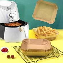 100 pièces de papier sulfurisé antiadhésif pour friteuse à air - papier sulfurisé brun pour cuisson, rôtissage et micro-ondes - nettoyage facile, cuisson plus saine, convient pour la maison et la cuisine commerciale, accessoire pour friteuse à air