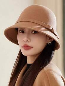 1 pezzo Berretto vintage da donna in stile francese, cappello cloche elegante, decorato con fiocco alla moda, adatto per feste, raduni e uso quotidiano, autunno/inverno