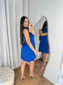 HIGH NECK LOOSE TANK TOP DRESS EVERYDAY FASHION ELEGANT - Royal Blue - View 2
