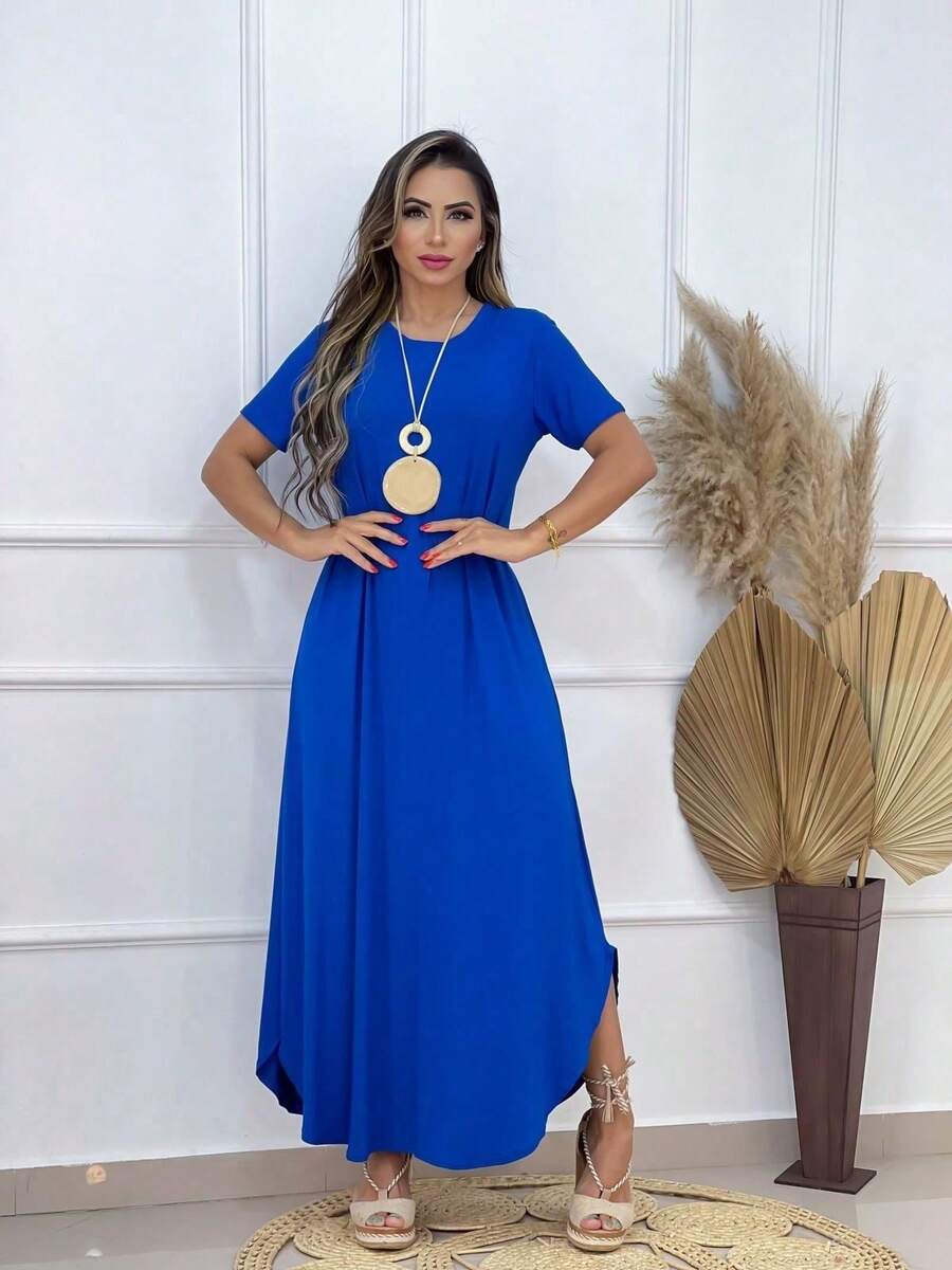 Women's Long Sarouel Dress With Viscose Lycra Sleeves Women's Clothing / Midi Dress / Dresses - 寶藍色 - 查看 1