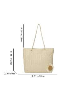 Bolso de playa de paja tejida con estampado floral, bolso de hombro casual y de moda para niñas
