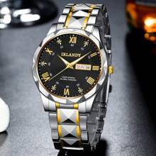 Reloj de cuarzo de lujo de marca superior para hombres, con calendario, correa de acero inoxidable, diseño deportivo y de negocios casual, esfera redonda con números romanos, un regalo perfecto para fiestas, bodas, vacaciones en la playa y para parejas