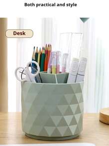 1 pieza Caja de almacenamiento giratoria para pinceles de maquillaje, soporte de escritorio redondo para delineador de cejas, lápiz, lápiz labial y pinceles, organizador de cosméticos, contenedor para pinceles adecuado para mesas de maquillaje, tocadores, escritorios, decoración de habitaciones, escritorios de oficina, organización y almacenamiento de baños