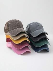 1pc Solid Color Distressed Ripped Mesh Washed Baseball Cap, Breathable Sun Protection For Outdoor Travel And Sports - Multicolor - View 12